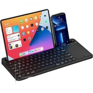 Kablosuz Standlı Şarjlı Bluetooth Touchpad Klavye Siyah