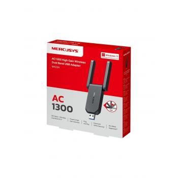 Mercusys MA32H, AC1300 Mbps, Çift Bant, USB 3.0, Yüksek Çekim Güçlü Wi-Fi 5 USB Adaptör