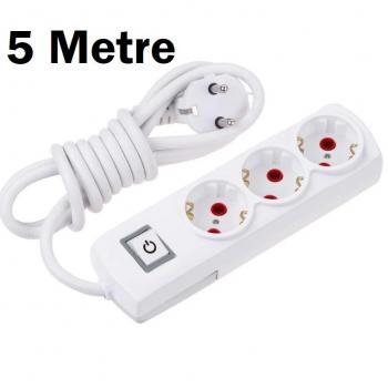 3'lü Topraklı Grup Priz – 5 Metre Anahtarlı P35A