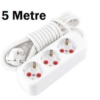 3'lü Topraklı Grup Priz – 5 Metre Uzatma Kablolu P35