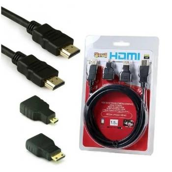 HDMI Kablosu 1.5m 3'ü 1 arada Mini / Mikro HDTV