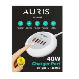 ARS-CH80 40W Masa Üstü 4PORT USB 2 PORT TYPE-C Işıklı Şarj Portu