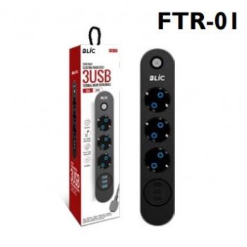 FTR-01 3x PRİZ 3x USB 2 MT KABLOLU AKIM KORUMALI PRİZ