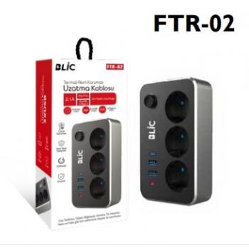 FTR-02 3x PRİZ 2x USB 1x TYPE-C 2.1A 2 MT KABLOLU AKIM KORUMALI PRİZ