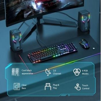 Onıkuma G6 1 Çift USB Rgb Masaüstü Dokunmatik Işık Kontrolü Bilgisayar Oyun Hoparlörü