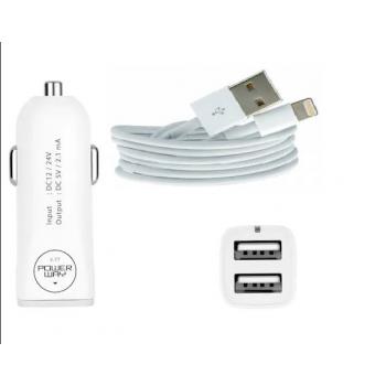 POWERWAY X-3 ÇİFT USB 2.1 Amper ÇAKMAKLIK+APPLE KABLO