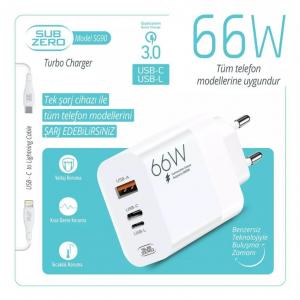 SBZ-SG90 66W USB + TYPE-C IPHONE KAFA + TYPE-C TO IPHONE KABLO SET