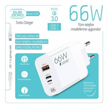 SBZ-SG90 66W USB + TYPE-C IPHONE KAFA + TYPE-C TO IPHONE KABLO SET