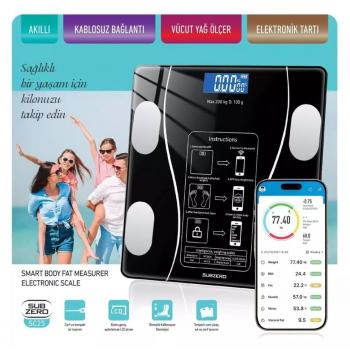 SUBZERO SC25 DİJİTAL TARTI VÜCUT YAĞ ÖLÇER TELEFON UYGULAMALI