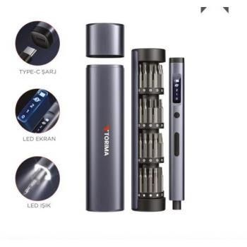 TTS03 Şarjlı Hassas Tornavida Seti 60 Parça Type C Şarjlı Led Işıklı Mıknatıslı Alüminyum Kasa