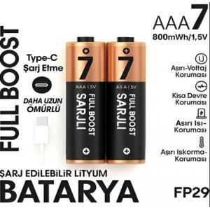 Type-c Şarjlı 800mwh 1.5v Şarj Edilebilir 2 li Aaa İnce Pil - Lityum Iyon Batarya FP29